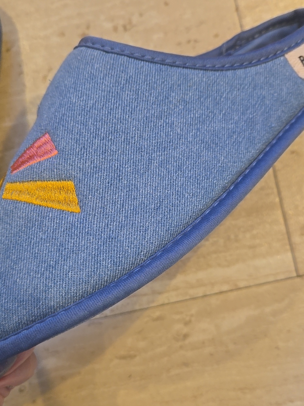 Rae Dunn "Rise and Shine" Denim Blue Slippers - Picture 5 of 11